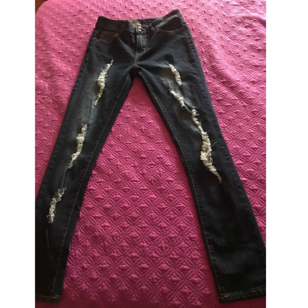 Dark blue ripped jeans